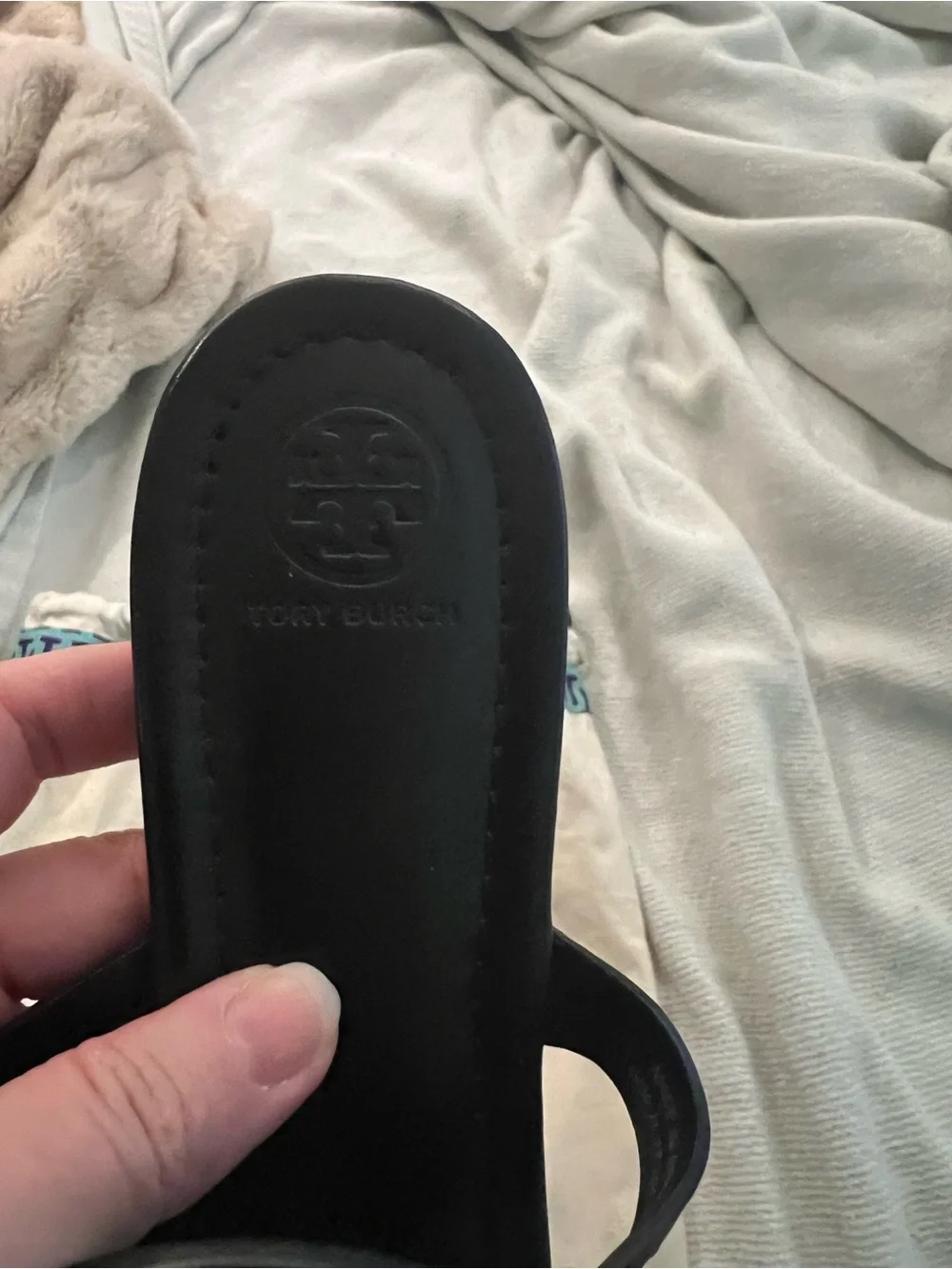 Tory Burch Black Leather Logo Thong Sandals